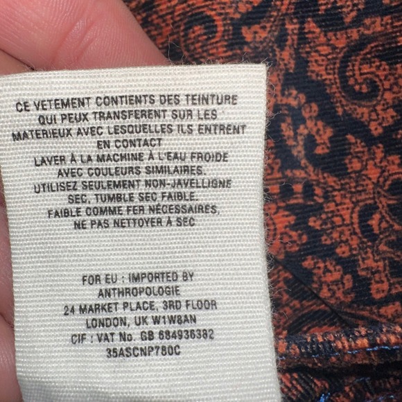 Pilcro‎ and the Letterpress Anthropologie Paisley Corduroy Pants Size 28 - Picture 5 of 12